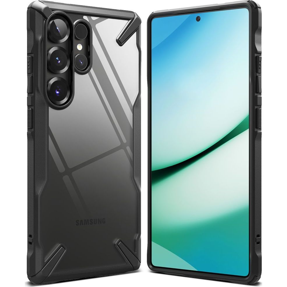Handyhülle für Galaxy S25 Ultra, Ringke Fusion X, Transparent mit schwarzen Rahmen