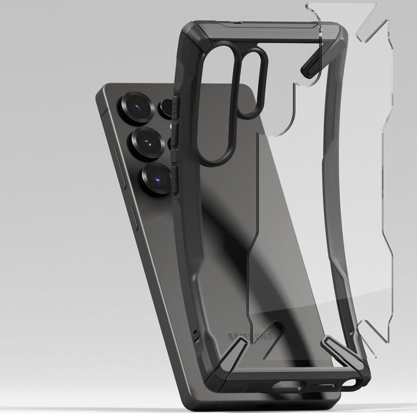 Handyhülle für Galaxy S25 Ultra, Ringke Fusion X, Transparent mit schwarzen Rahmen
