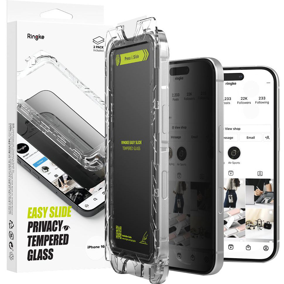 Sichtschutzglas mit Applikator für iPhone 16 / iPhone 15, Ringke Easy Slide, 2 Stück
