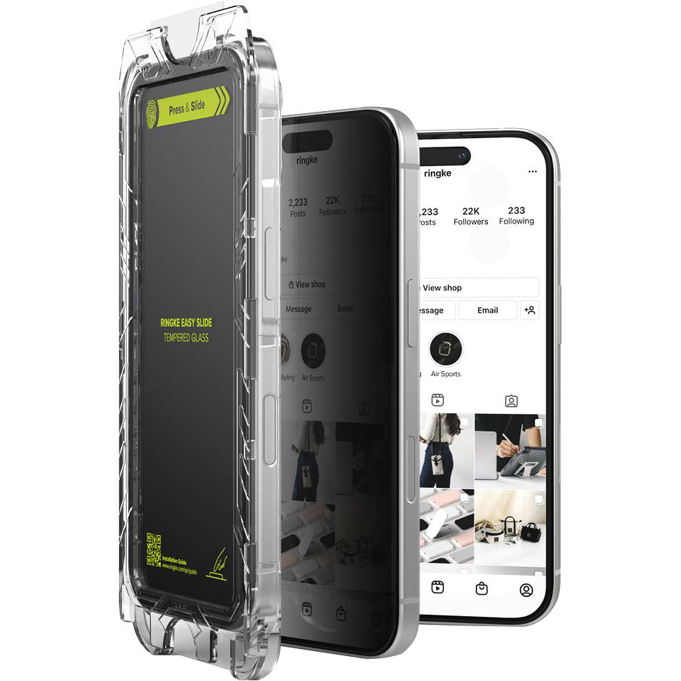 Sichtschutzglas mit Applikator für iPhone 16 / iPhone 15, Ringke Easy Slide, 2 Stück