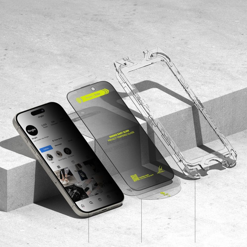 Sichtschutzglas mit Applikator für iPhone 16 / iPhone 15, Ringke Easy Slide, 2 Stück