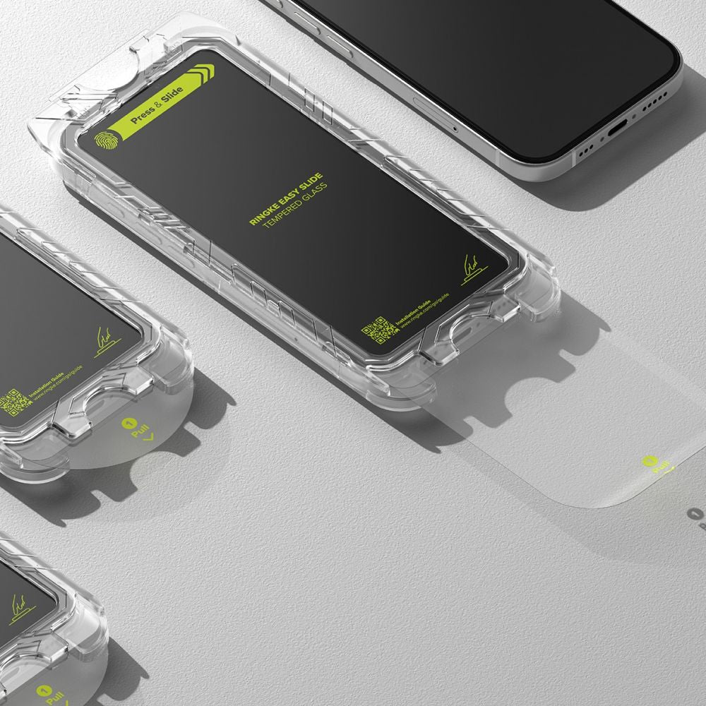 Gehärtetes Bildschirmglas mit Applikator für iPhone 16 Pro, Ringke Easy Slide, Schwarzer Rahmen, 2 Stück