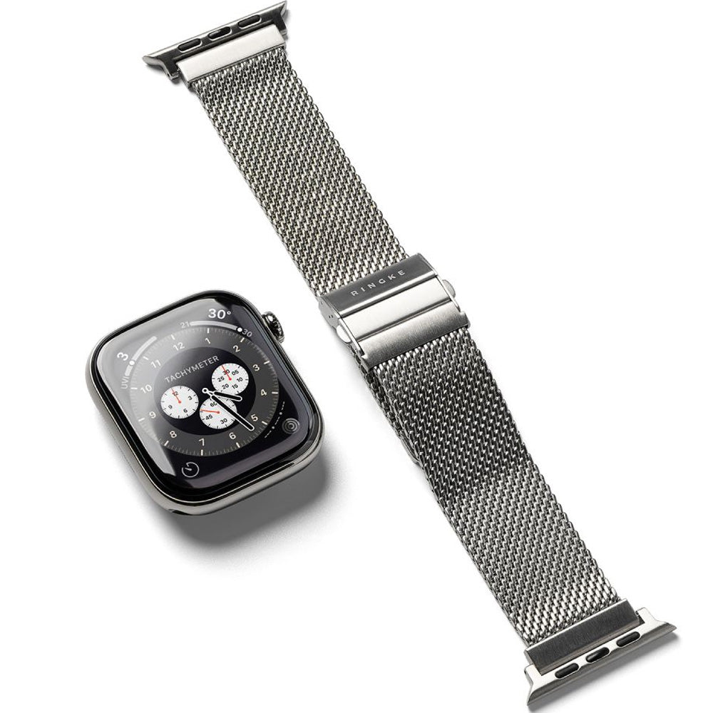 Edelstahl Armband für Apple Watch 44/45/46/49 mm, Ringke Metal One Mesh, Silbern (8/8)