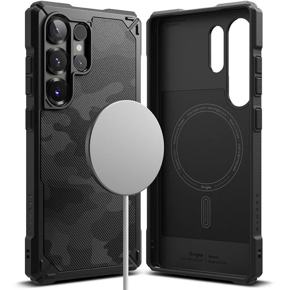 Handyhülle für Galaxy S25 Ultra, Ringke Rugged Gear Magnetic, Dunkelgrau-Schwarze Tarnfarbe