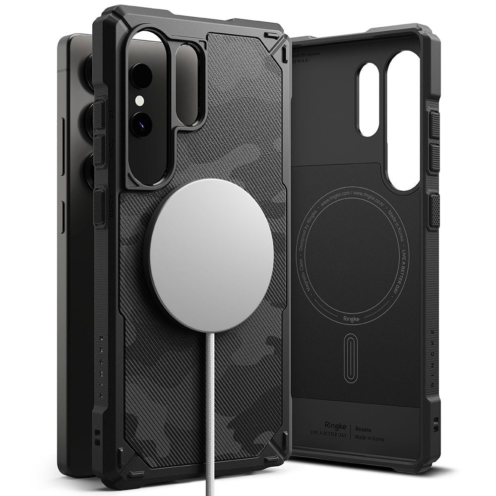 Handyhülle für Galaxy S25 Ultra, Ringke Rugged Gear Magnetic, Dunkelgrau-Schwarze Tarnfarbe