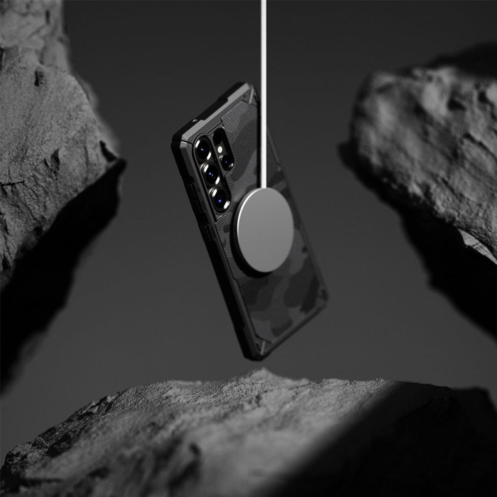 Handyhülle für Galaxy S25 Ultra, Ringke Rugged Gear Magnetic, Dunkelgrau-Schwarze Tarnfarbe