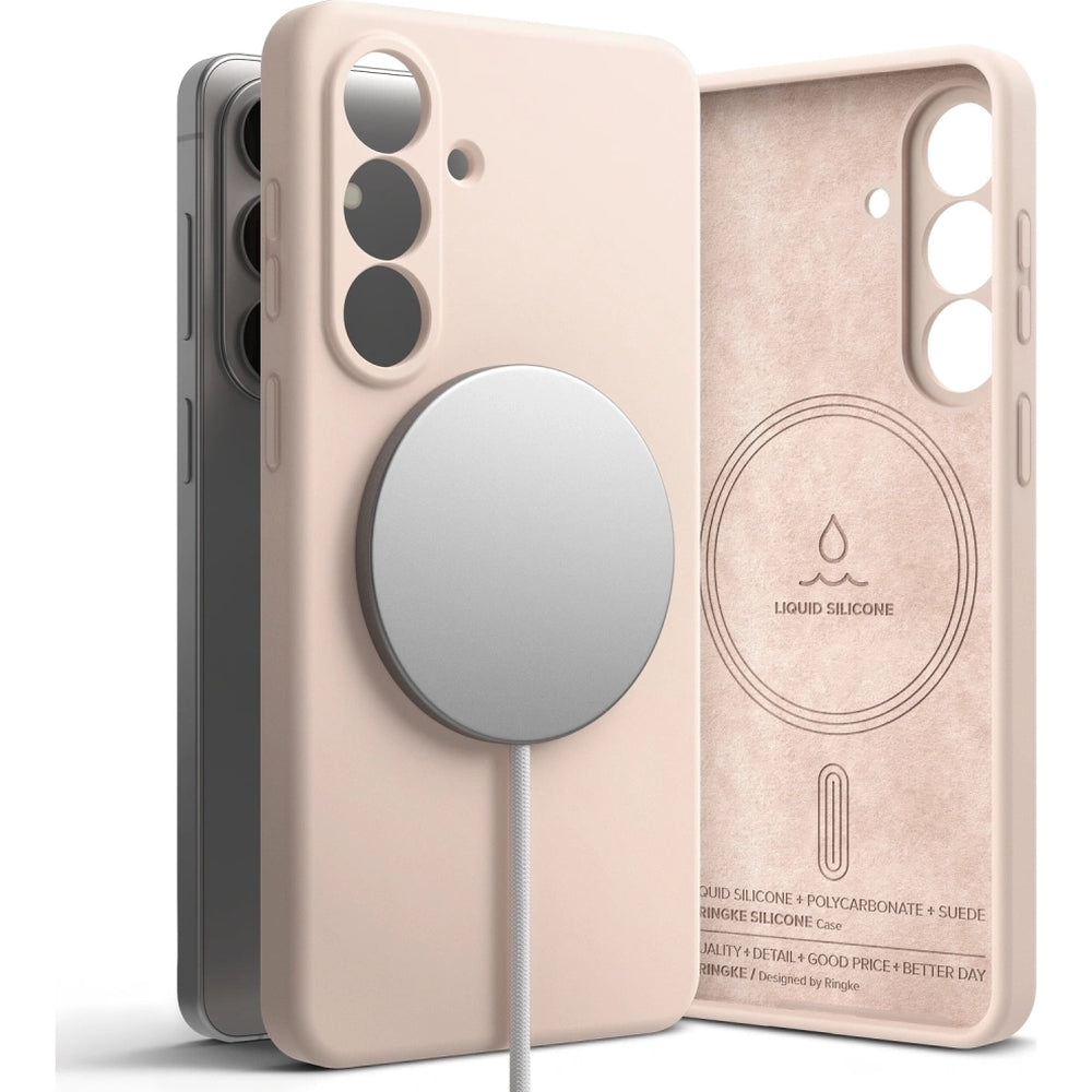Handyhülle für Galaxy S26, Ringke Silicone Magnetic mit MagSafe, Rosa und Braun