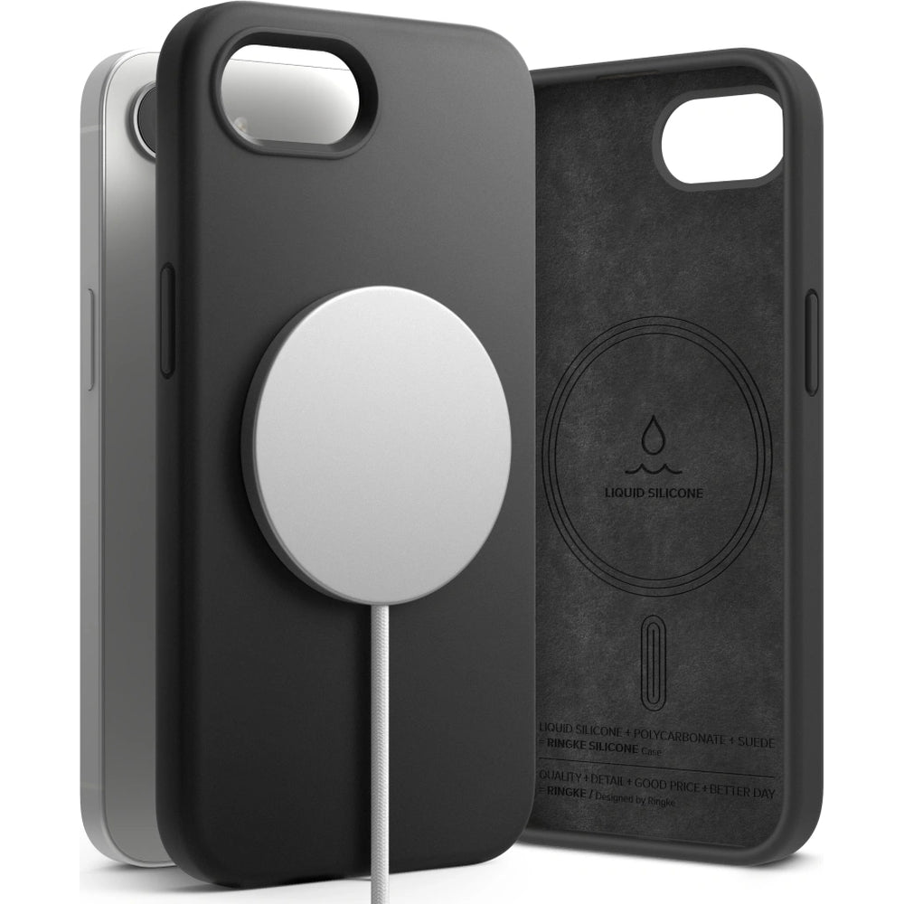 Handyhülle für iPhone 17e / 16e, Ringke Silicone Magnetic mit MagSafe, Schwarz