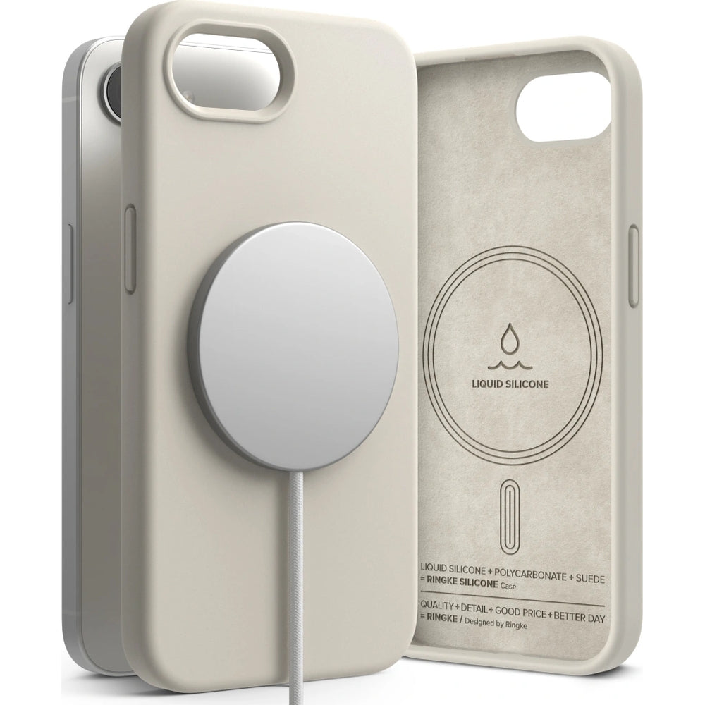 Handyhülle für iPhone 17e / 16e, Ringke Silicone Magnetic mit MagSafe, Beige