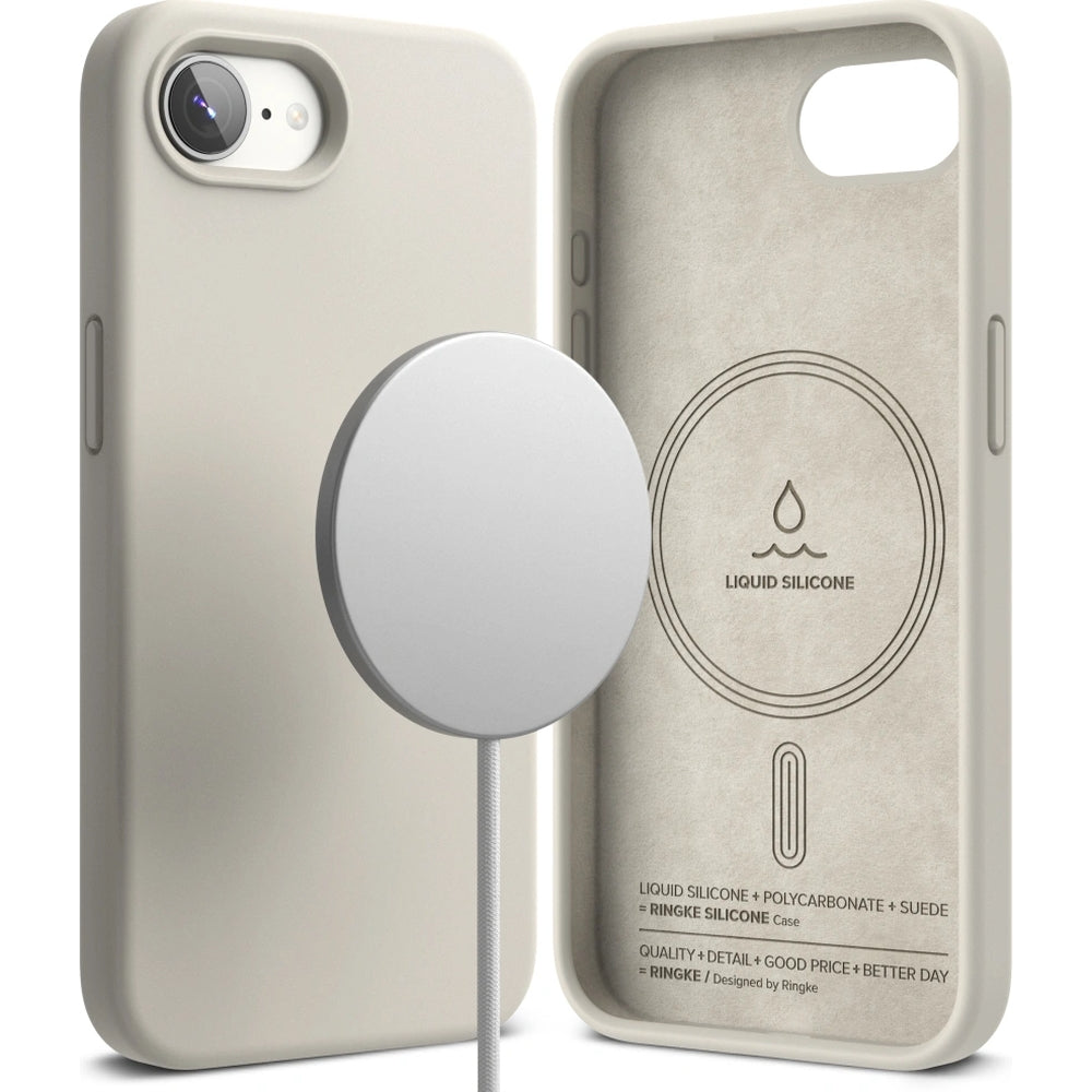 Handyhülle für iPhone 17e / 16e, Ringke Silicone Magnetic mit MagSafe, Beige