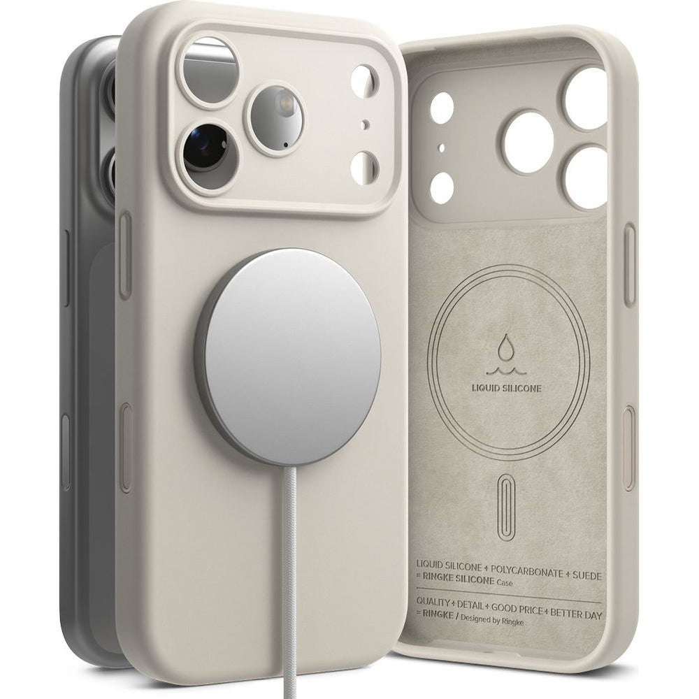 Handyhülle für iPhone 17 Pro, Ringke Silicone CC Magnetic mit MagSafe, Beige