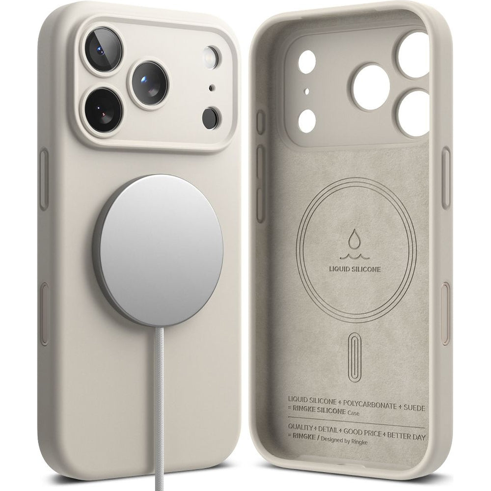 Handyhülle für iPhone 17 Pro, Ringke Silicone CC Magnetic mit MagSafe, Beige