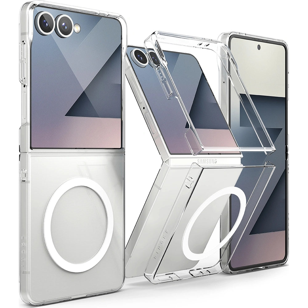 Handyhülle für Galaxy Z Flip7, Ringke Slim Hinge Magnetic mit MagSafe, Transparent und Weiß