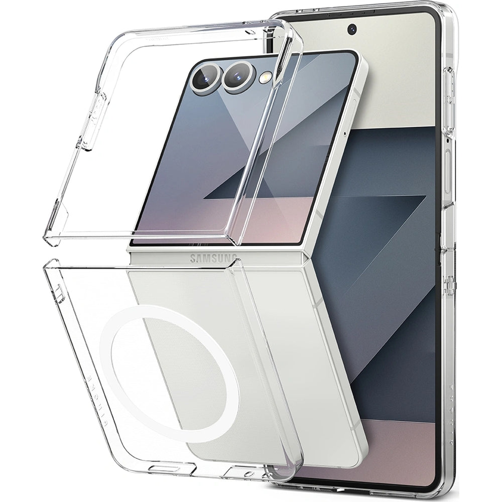 Handyhülle für Galaxy Z Flip7, Ringke Slim Hinge Magnetic mit MagSafe, Transparent und Weiß