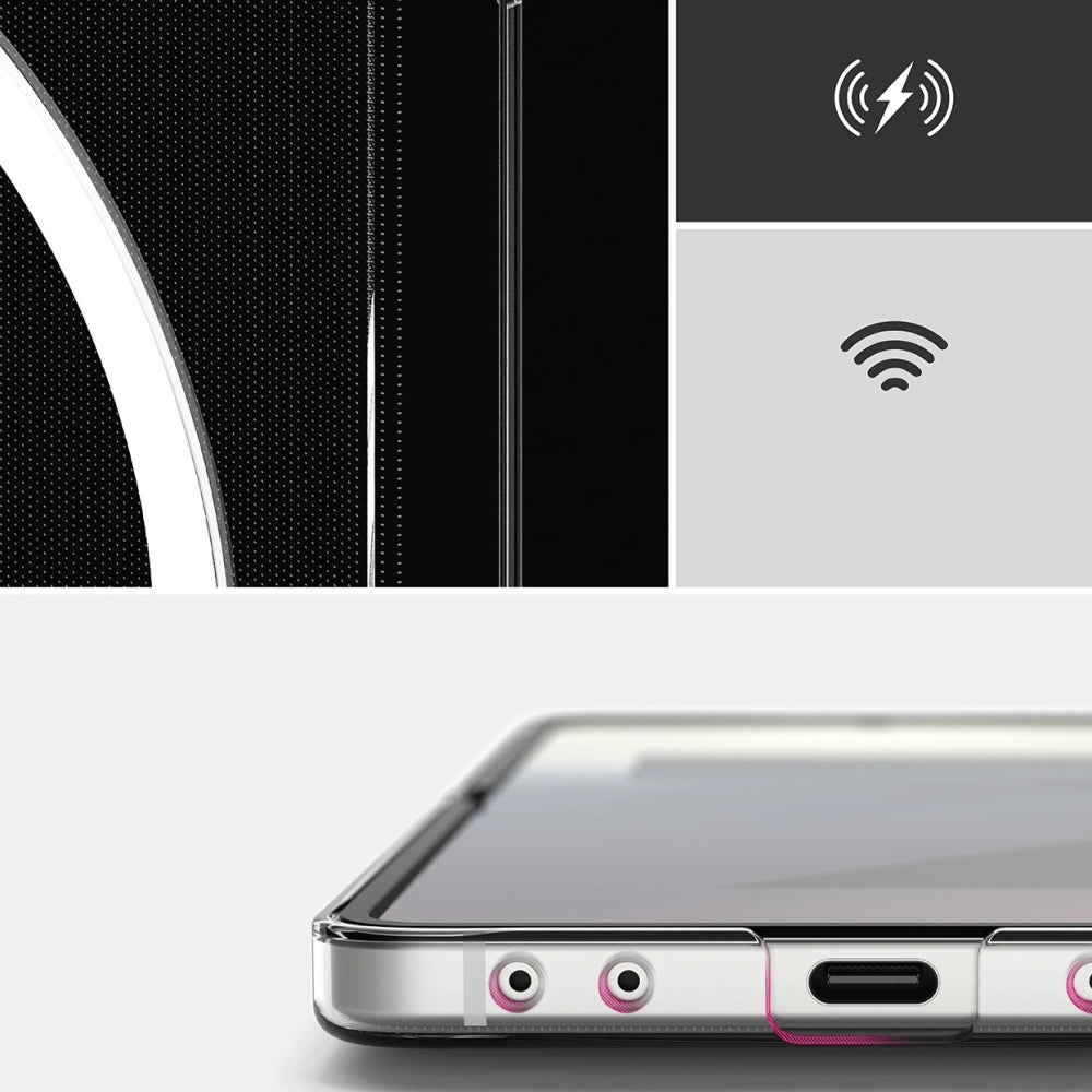 Handyhülle für Galaxy Z Flip7, Ringke Slim Hinge Magnetic mit MagSafe, Transparent und Weiß