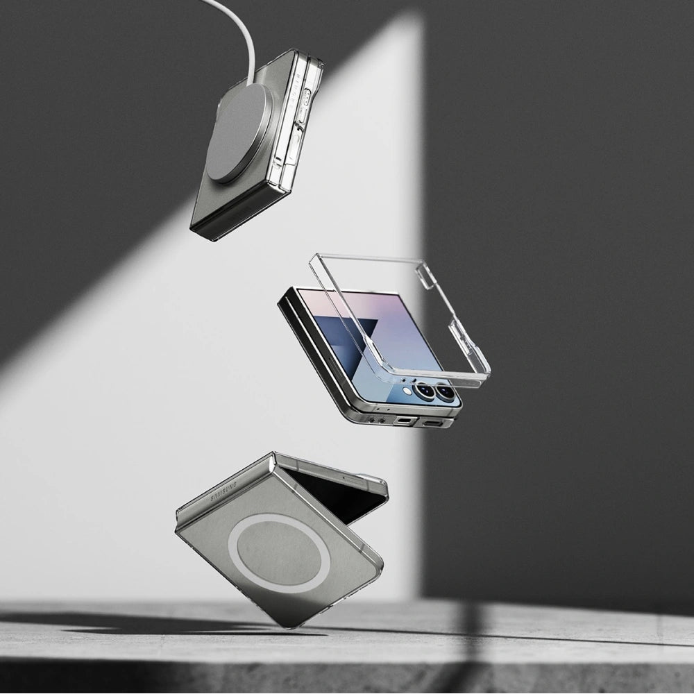 Handyhülle für Galaxy Z Flip7, Ringke Slim Hinge Magnetic mit MagSafe, Transparent und Weiß