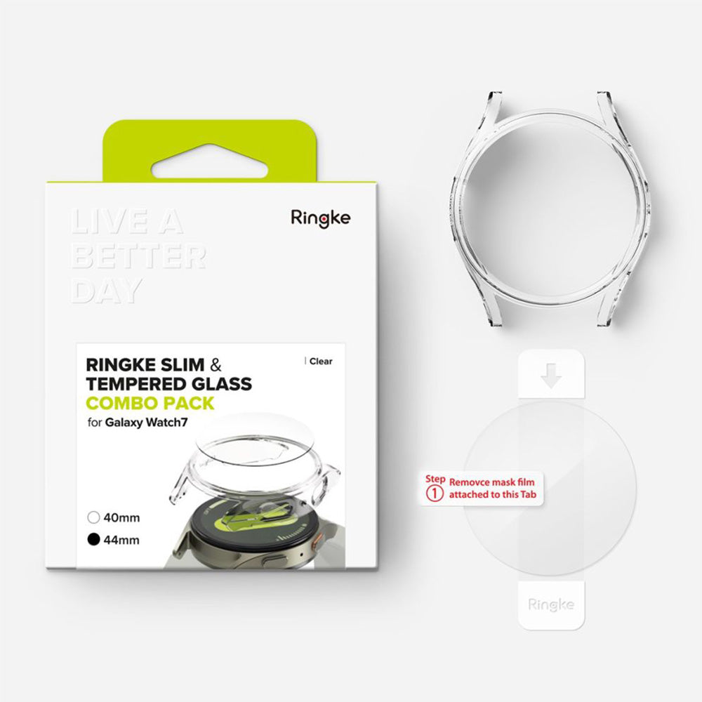 Schutzhülle + Glas für Galaxy Watch 7 44mm, Ringke Slim & Tempered Glass, Transparent