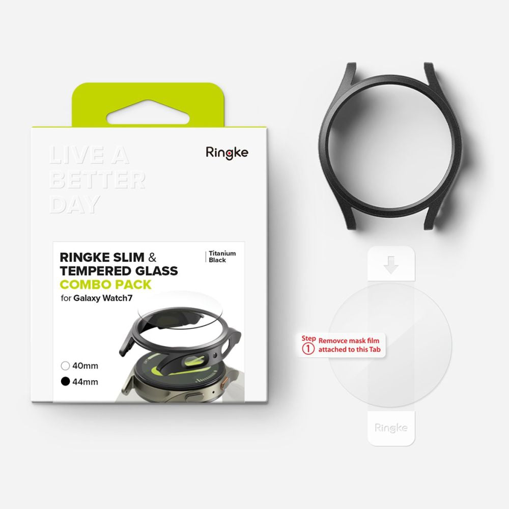 Schutzhülle + Glas für Galaxy Watch 7 44mm, Ringke Slim & Tempered Glass, Schwarz