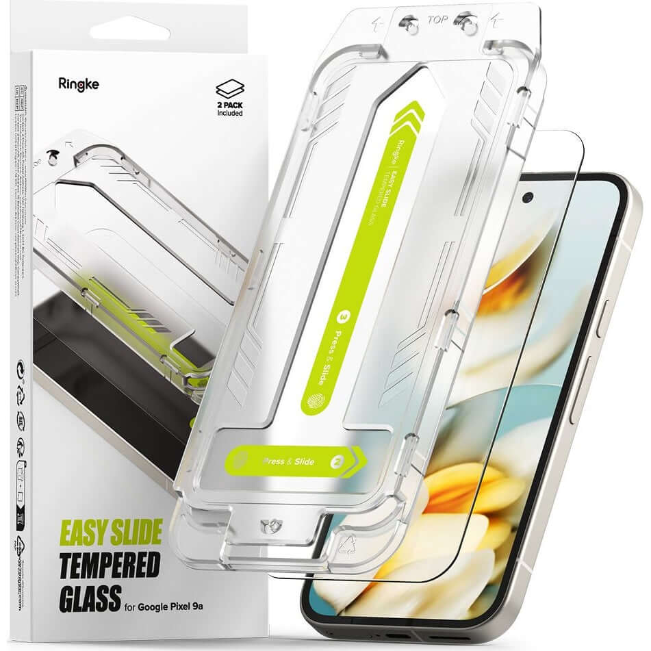 Gehärtetes Bildschirmglas mit Applikator für Google Pixel 9A, Ringke Easy Slide, Transparent, 2 Stück