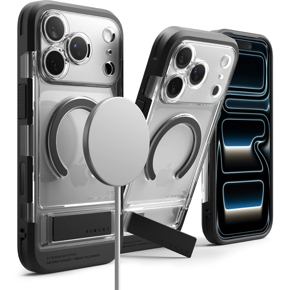 Handyhülle mit Ständer für iPhone 18 Pro / 17 Pro, Ringke UX Magnetic mit MagSafe, Transparent-Schwarz (2/9)