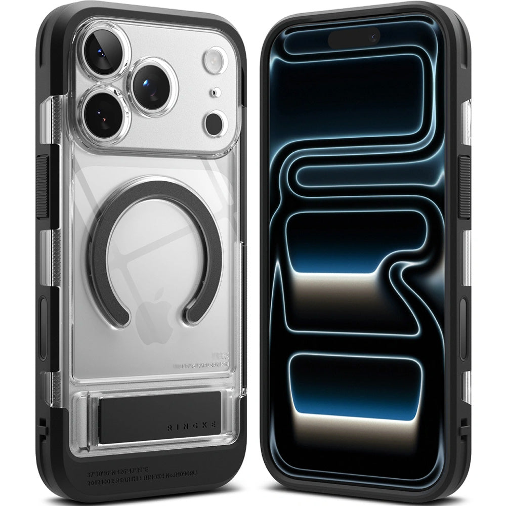 Handyhülle mit Ständer für iPhone 18 Pro / 17 Pro, Ringke UX Magnetic mit MagSafe, Transparent-Schwarz (6/9)