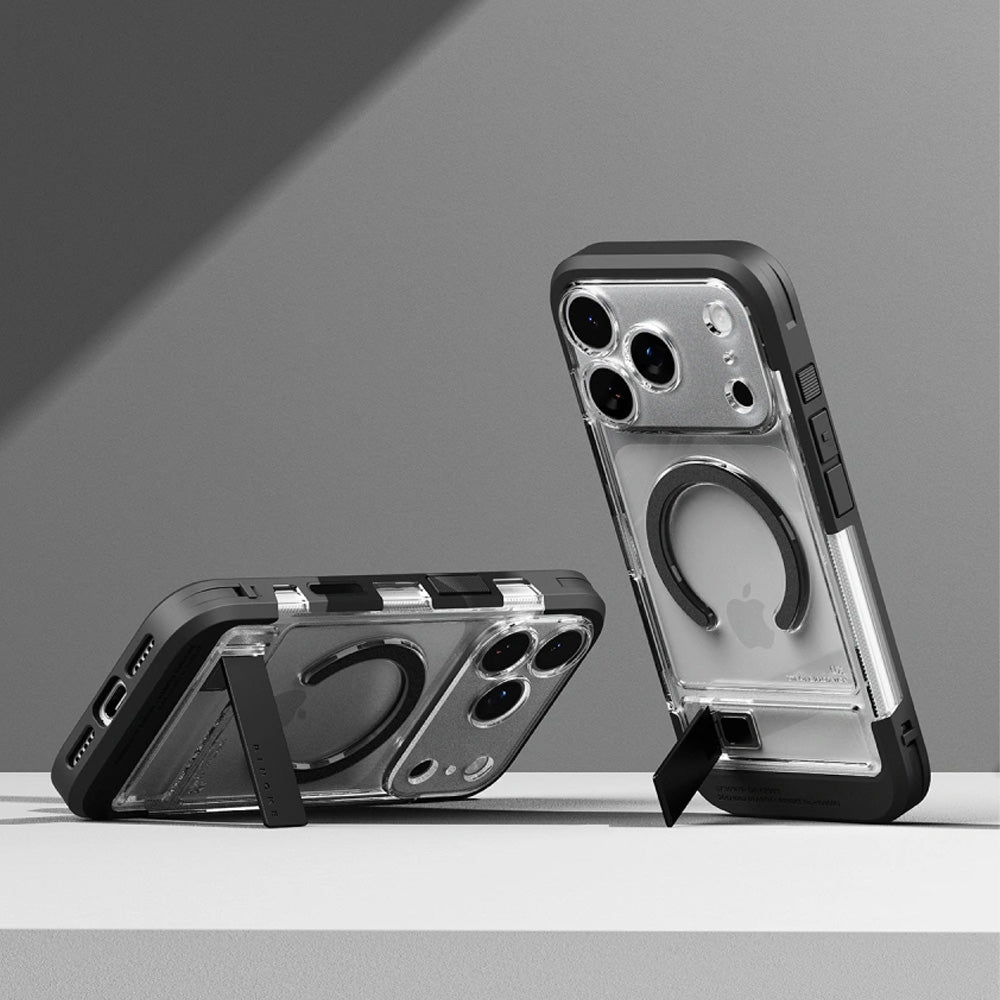 Handyhülle mit Ständer für iPhone 18 Pro Max / 17 Pro Max, Ringke UX Magnetic mit MagSafe, Transparent-Schwarz (3/9)