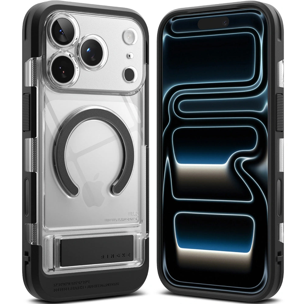 Handyhülle mit Ständer für iPhone 18 Pro Max / 17 Pro Max, Ringke UX Magnetic mit MagSafe, Transparent-Schwarz (6/9)