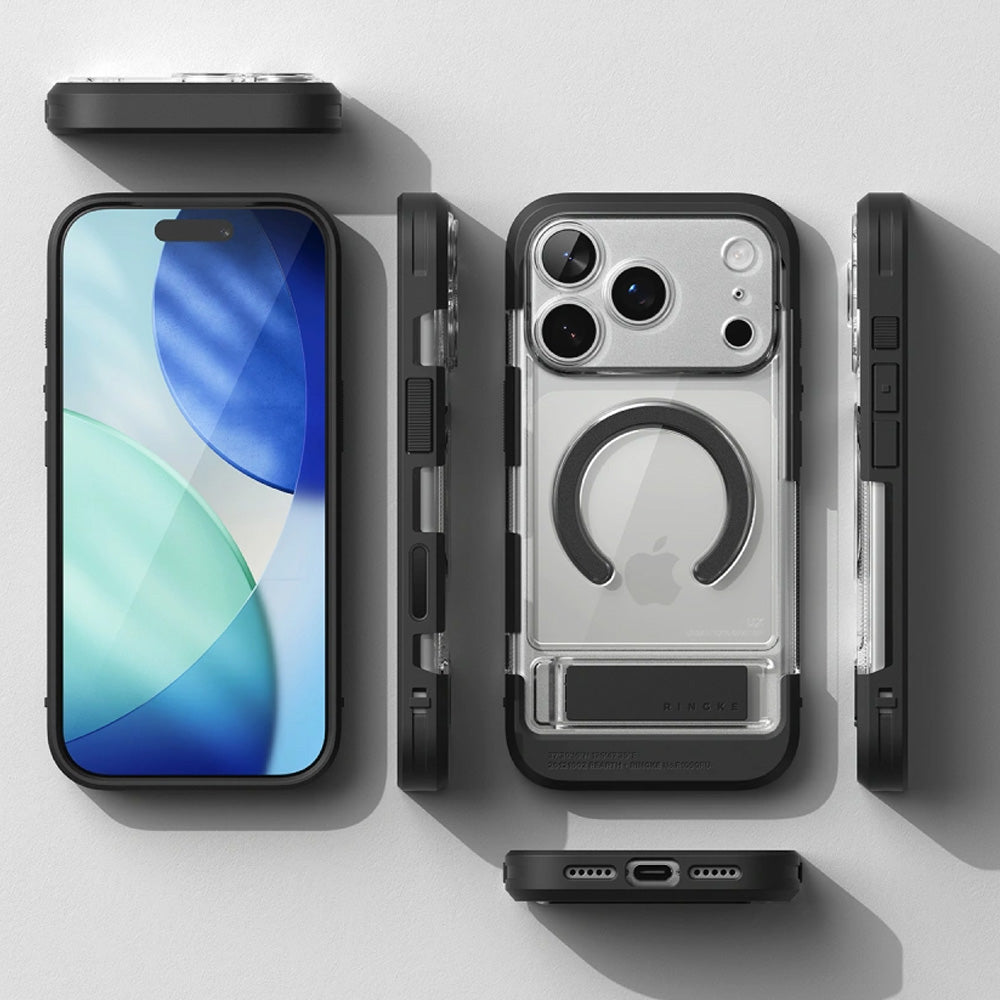 Handyhülle mit Ständer für iPhone 18 Pro Max / 17 Pro Max, Ringke UX Magnetic mit MagSafe, Transparent-Schwarz (7/9)