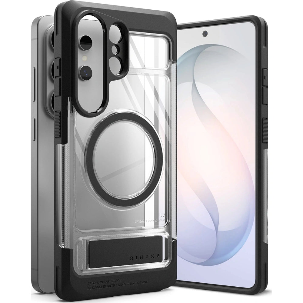 Handyhülle mit Ständer für MagSafe für Galaxy S26 Ultra, Ringke UX Magnetic, Transparent-Schwarz