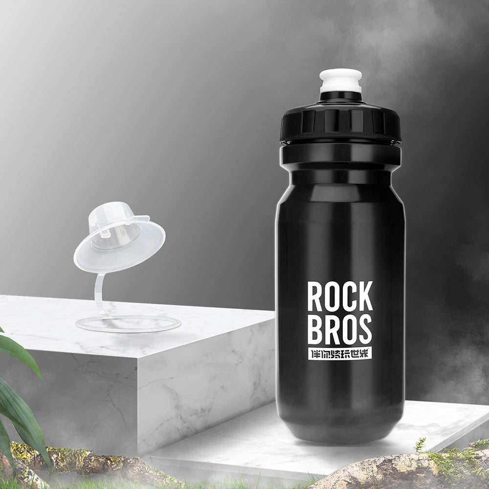 Fahrrad Trinkflasche 600 ml, Rockbros, mit weichem Mundstück und Staubschutzkappe, Schwarz