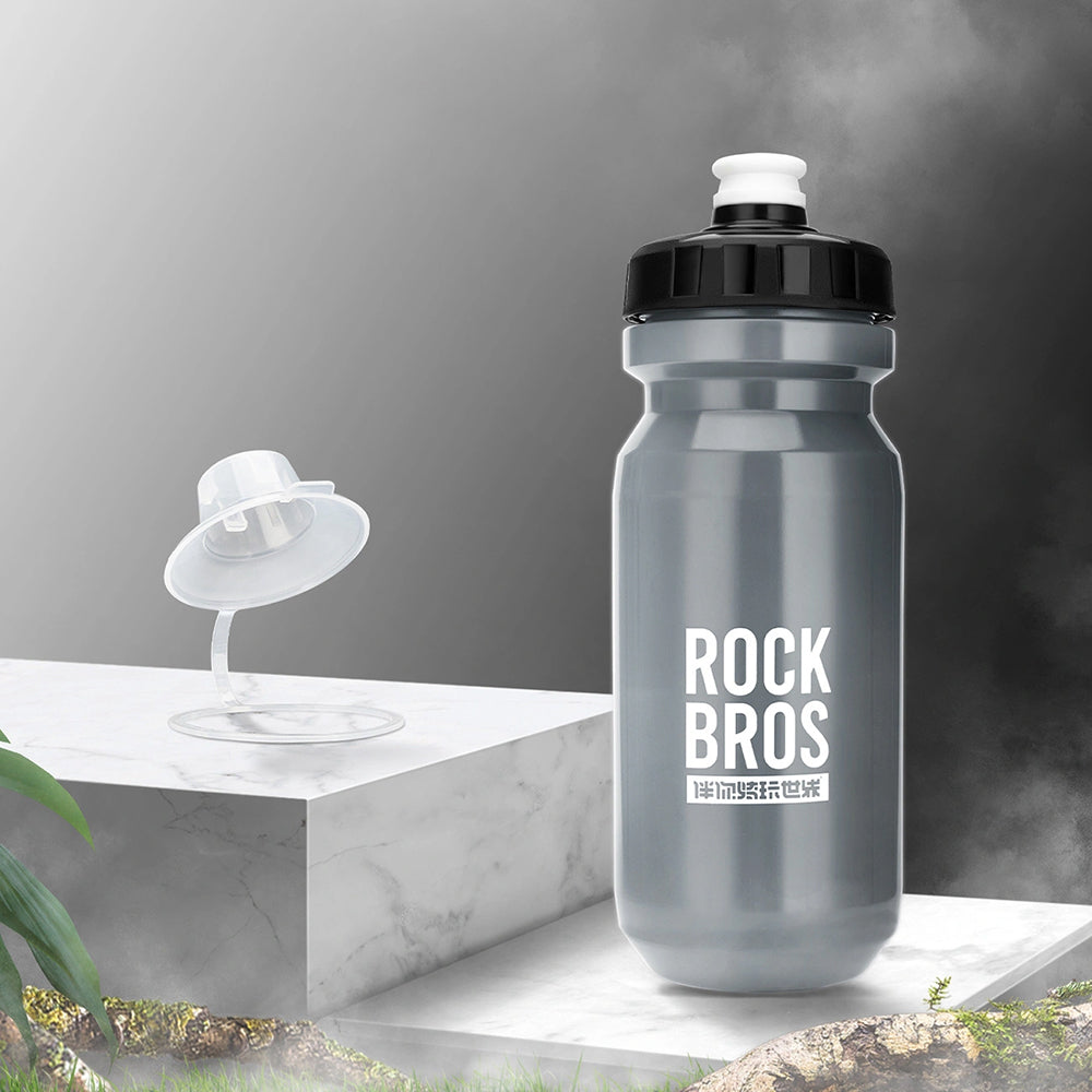 Fahrrad Trinkflasche 600 ml, Rockbros, mit weichem Mundstück und Staubschutzkappe, Grau