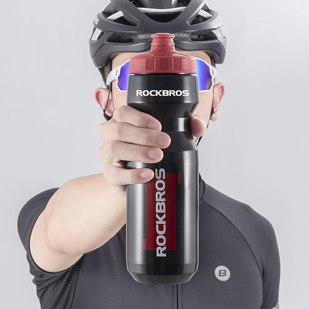 Fahrrad Trinkflasche 750 ml, Rockbros, mit Squeeze-Silikonmundstück, Transparent-Schwarz mit rotem Mundstück