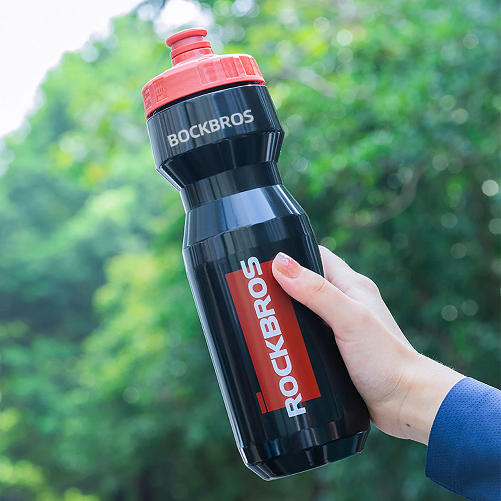 Fahrrad Trinkflasche 750 ml, Rockbros, mit Squeeze-Silikonmundstück, Transparent-Schwarz mit rotem Mundstück