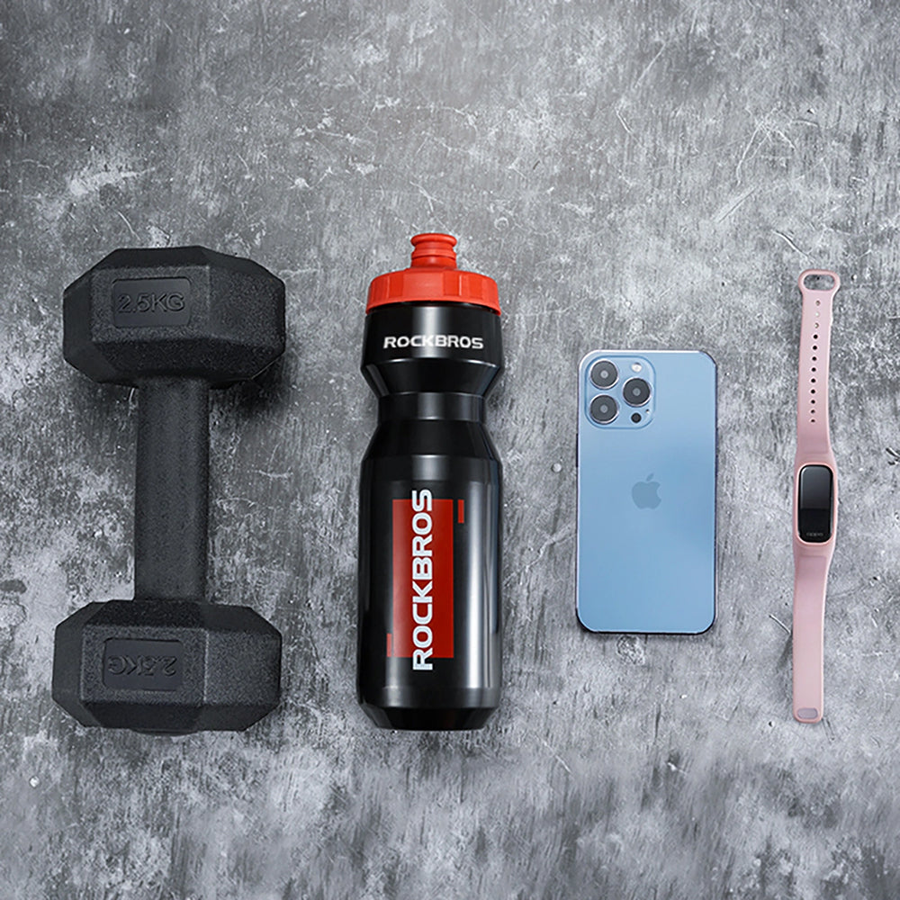Fahrrad Trinkflasche 750 ml, Rockbros, mit Squeeze-Silikonmundstück, Transparent-Schwarz mit rotem Mundstück