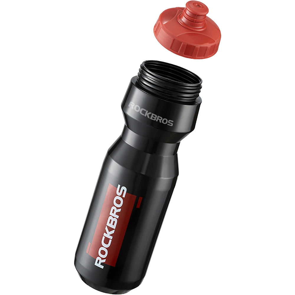 Fahrrad Trinkflasche 750 ml, Rockbros, mit Squeeze-Silikonmundstück, Transparent-Schwarz mit rotem Mundstück