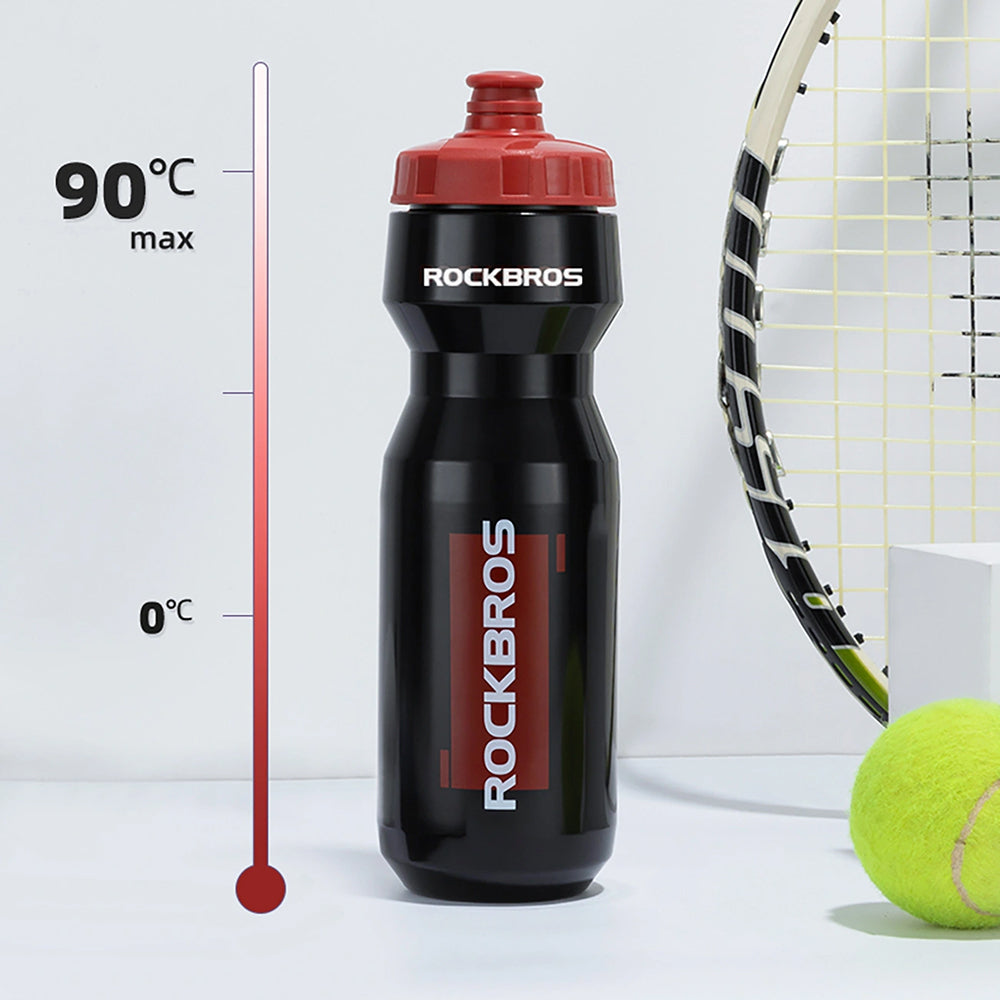 Fahrrad Trinkflasche 750 ml, Rockbros, mit Squeeze-Silikonmundstück, Transparent-Schwarz mit rotem Mundstück