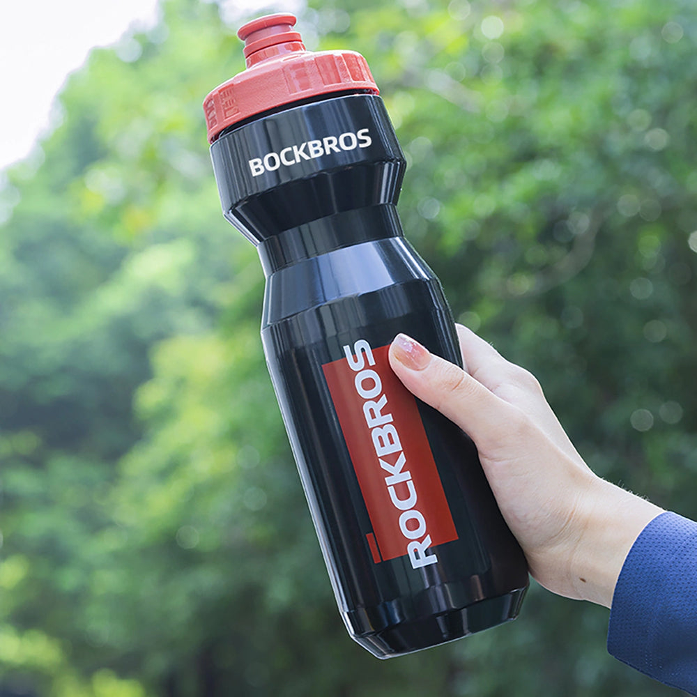 Fahrrad Trinkflasche 750 ml, Rockbros, mit Squeeze-Silikonmundstück, Transparent-Schwarz mit rotem Mundstück