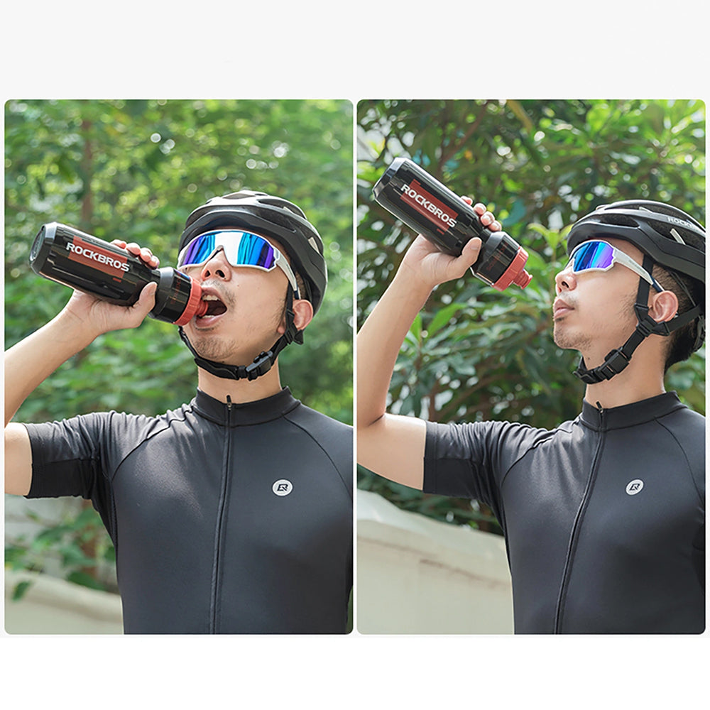 Fahrrad Trinkflasche 750 ml, Rockbros, mit Squeeze-Silikonmundstück, Transparent-Schwarz mit rotem Mundstück