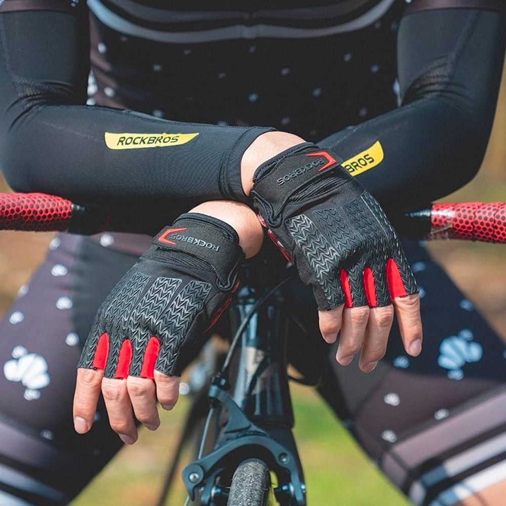 Fahrradhandschuhe mit Gel-Polstern, Rockbros S169BR, Größe M, Schwarz-Rot