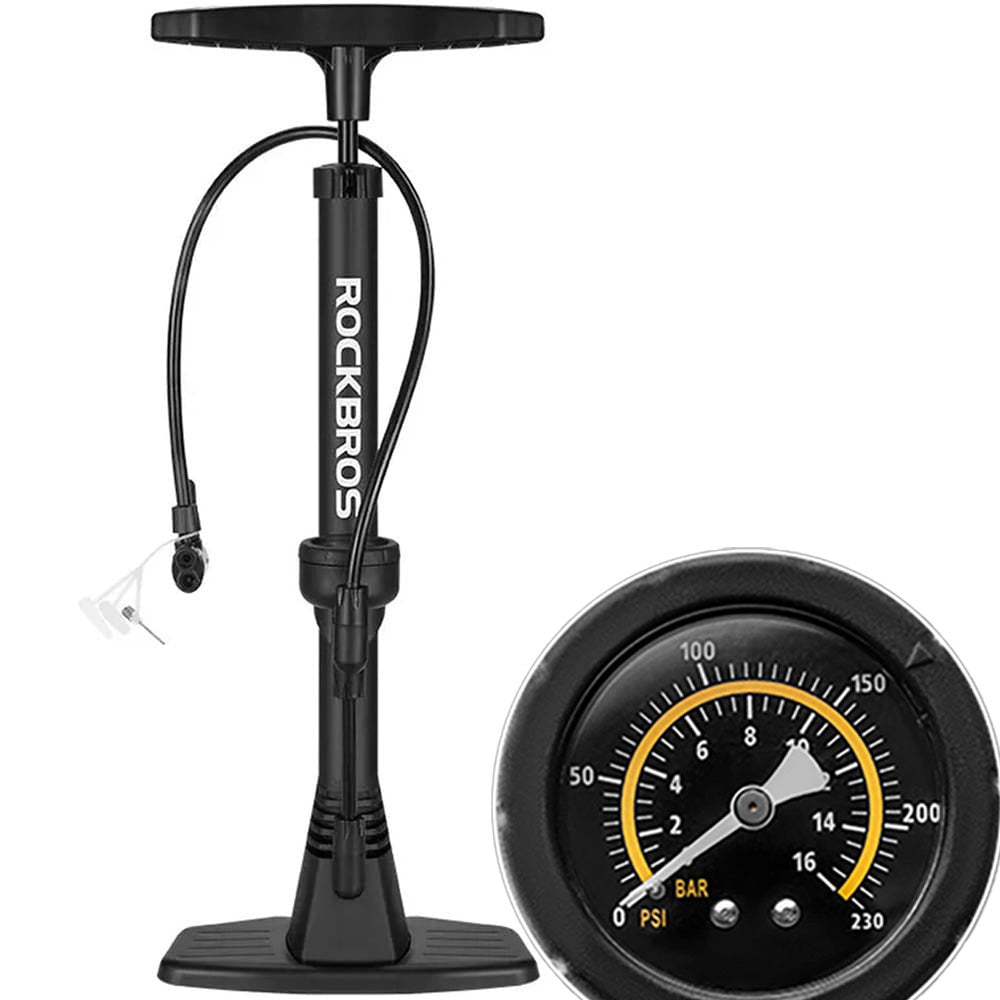 Fahrradpumpe mit Druckmesser, Standpumpe Rockbros, Schwarz