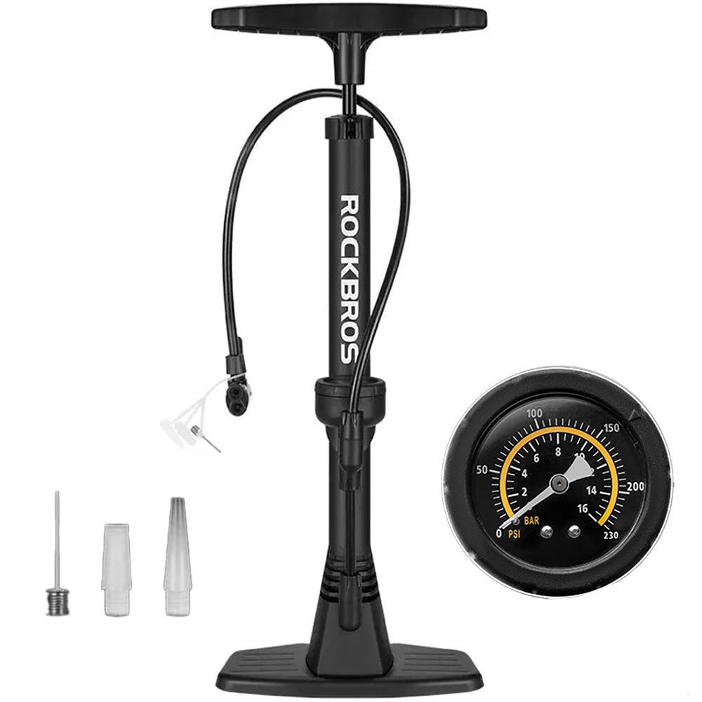 Fahrradpumpe mit Druckmesser, Standpumpe Rockbros, Schwarz