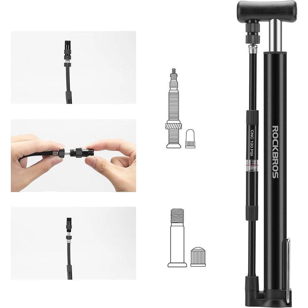 fahrradpumpe mit verschiedenen aufsätzen Fahrradpumpe, Standpumpe, Rockbros Mini Bike Pump, Schwarz