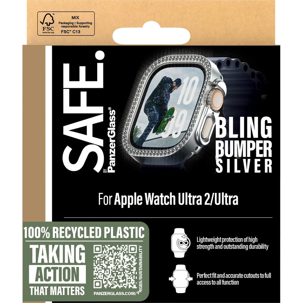 Hülle für Apple Watch Ultra 4/3/2/1 49 mm, SAFE by PanzerGlass Bling, Silbern