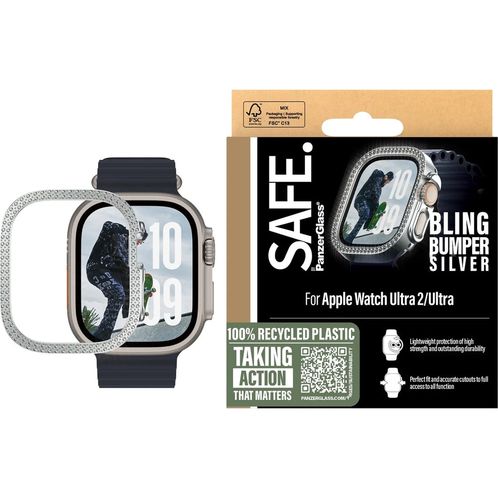 Hülle für Apple Watch Ultra 4/3/2/1 49 mm, SAFE by PanzerGlass Bling, Silbern
