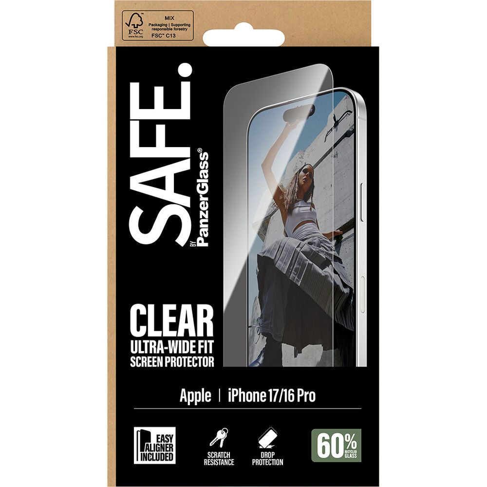 Gehärtetes Glas mit Applikator für iPhone 17 / 16 Pro, SAFE by PanzerGlass Ultra-Wide Fit Easy Aligner