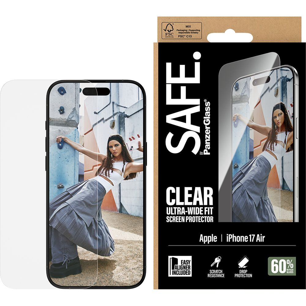Gehärtetes Glas mit Applikator für iPhone Air, SAFE by PanzerGlass Ultra-Wide Fit Easy Aligner