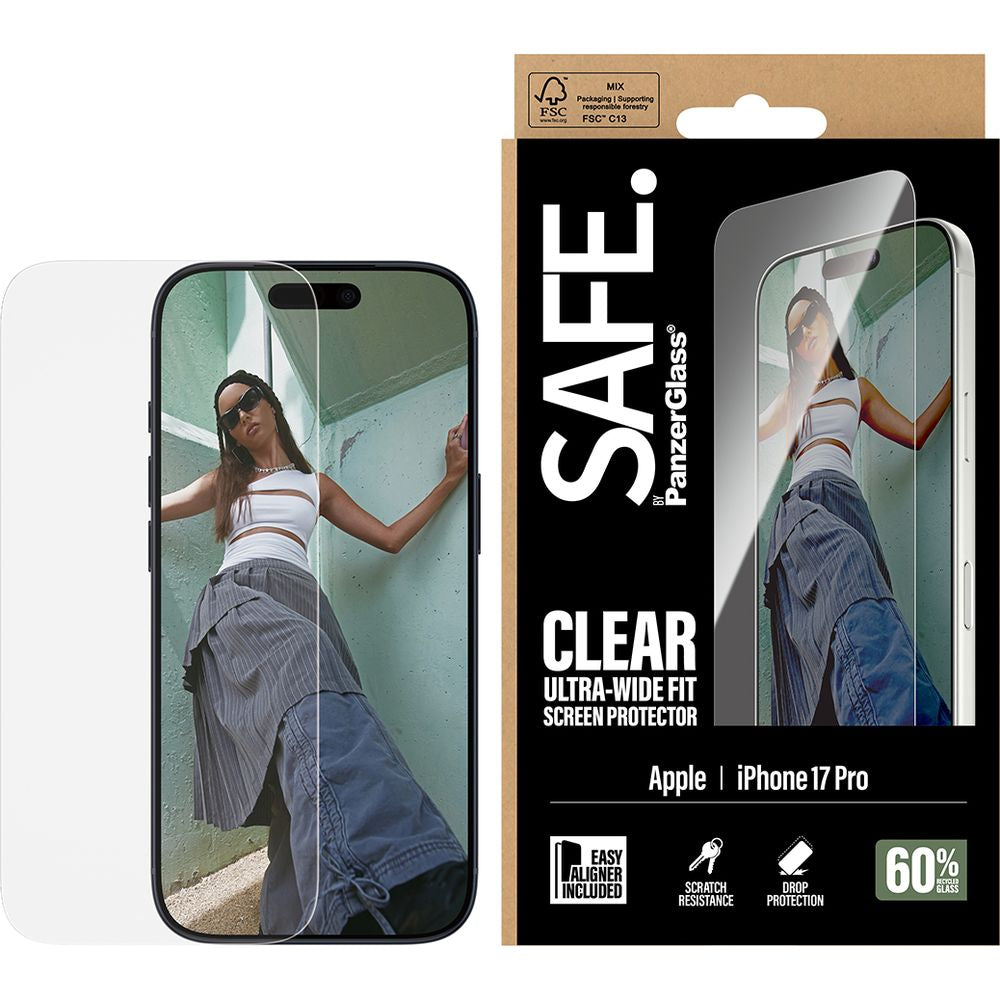 Gehärtetes Glas mit Applikator für iPhone 17 Pro, SAFE by PanzerGlass Ultra-Wide Fit Easy Aligner