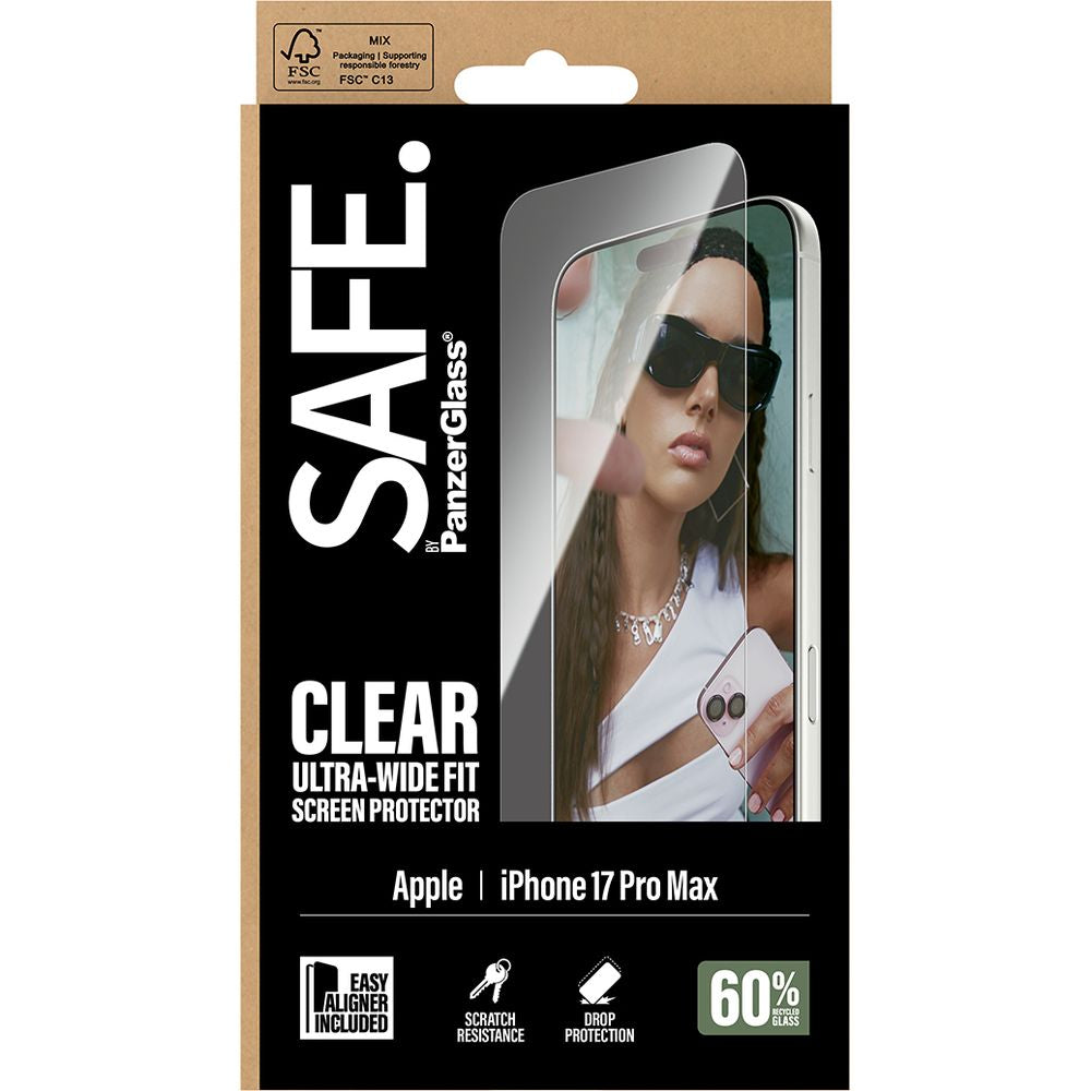 Gehärtetes Glas mit Applikator für iPhone 17 Pro Max, SAFE by PanzerGlass Ultra-Wide Fit Easy Aligner