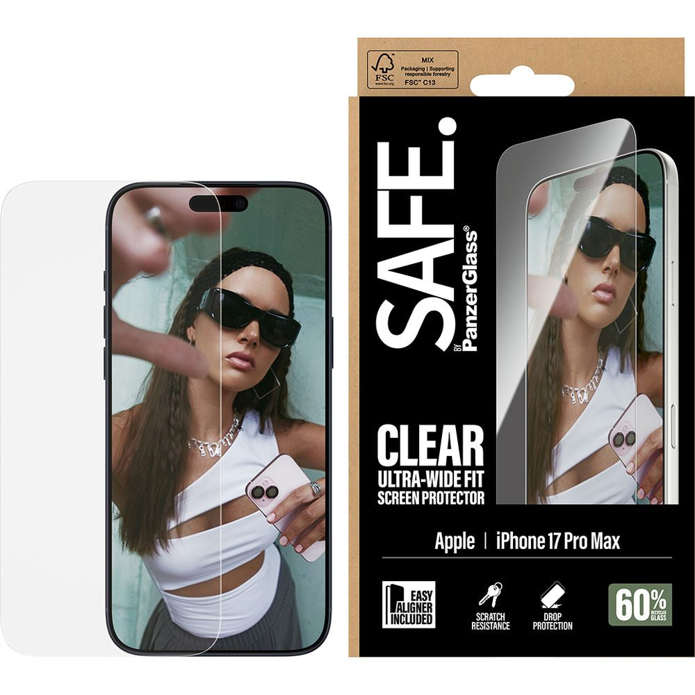 Gehärtetes Glas mit Applikator für iPhone 17 Pro Max, SAFE by PanzerGlass Ultra-Wide Fit Easy Aligner
