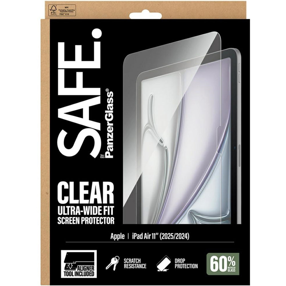 Gehärtetes Glas mit Applikator für iPad Air 11" M4/M3/M2, SAFE by PanzerGlass Clear Ultra-Wide Fit FastFit